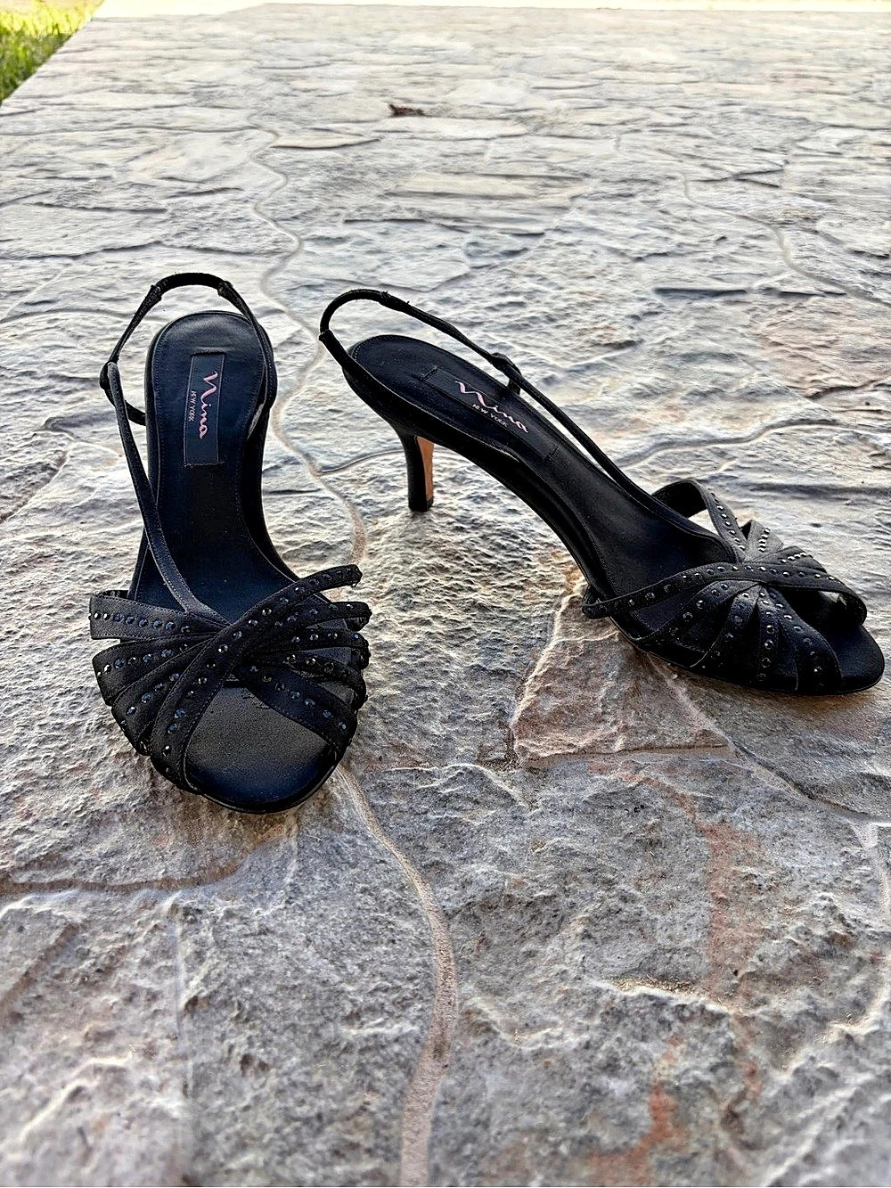 Nina satin Embellished Black Heels Size US 9.5 B